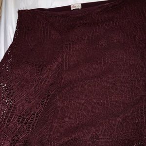 maroon lace mini skirt